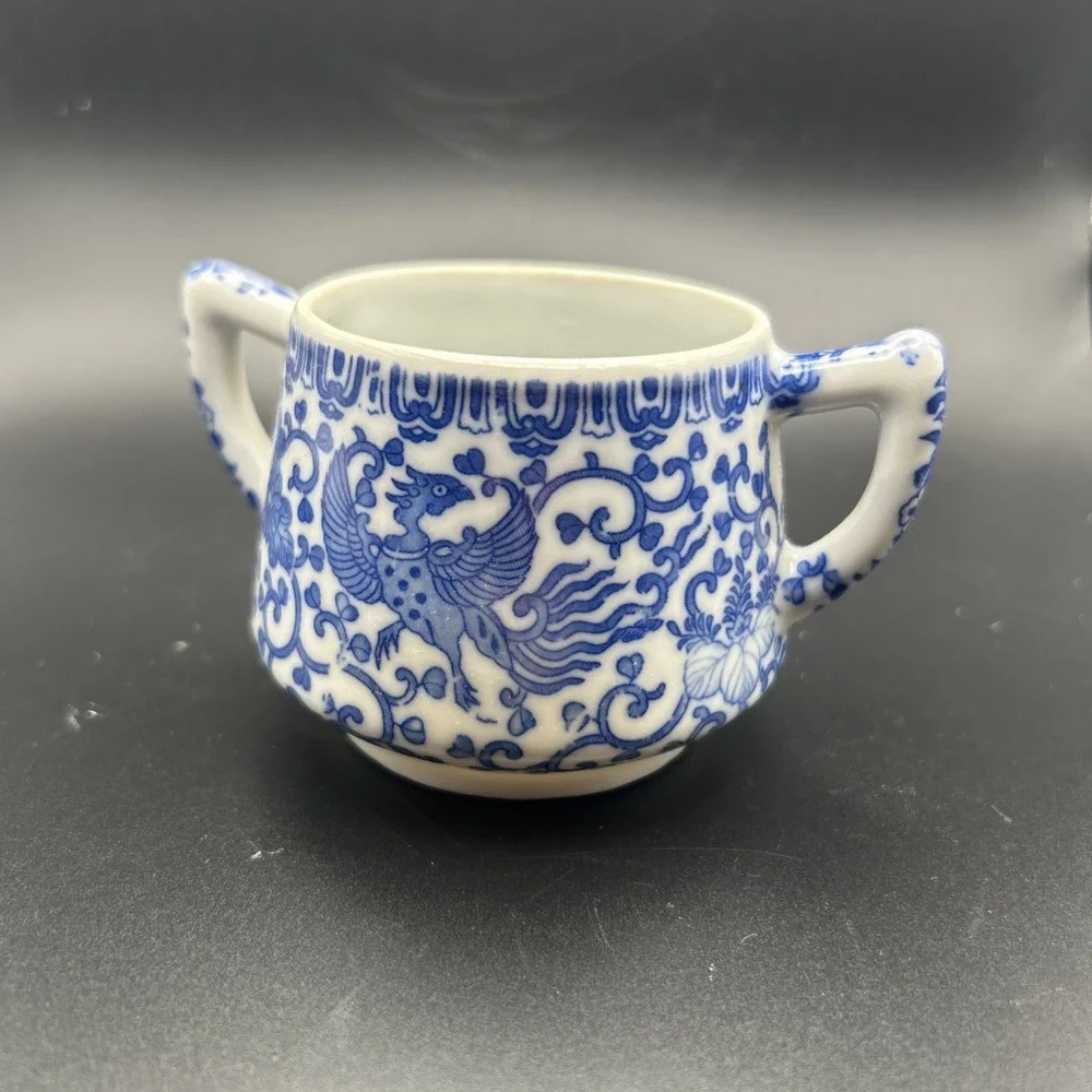 VTG Morimura Brothers Blue Phoenix Tea Pot and Sugar Set Blue White Floral JAPAN